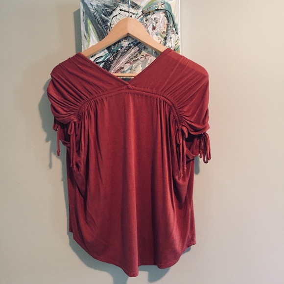 BOHO Anthropologie Amadi Drawstring Crimson Shirt - Picture 8 of 9
